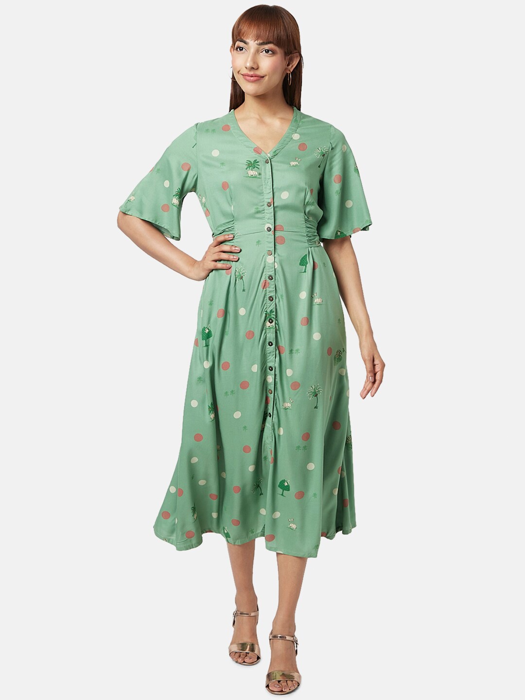 

AKKRITI BY PANTALOONS Floral Printed Fit & Flared Midi Dress, Green