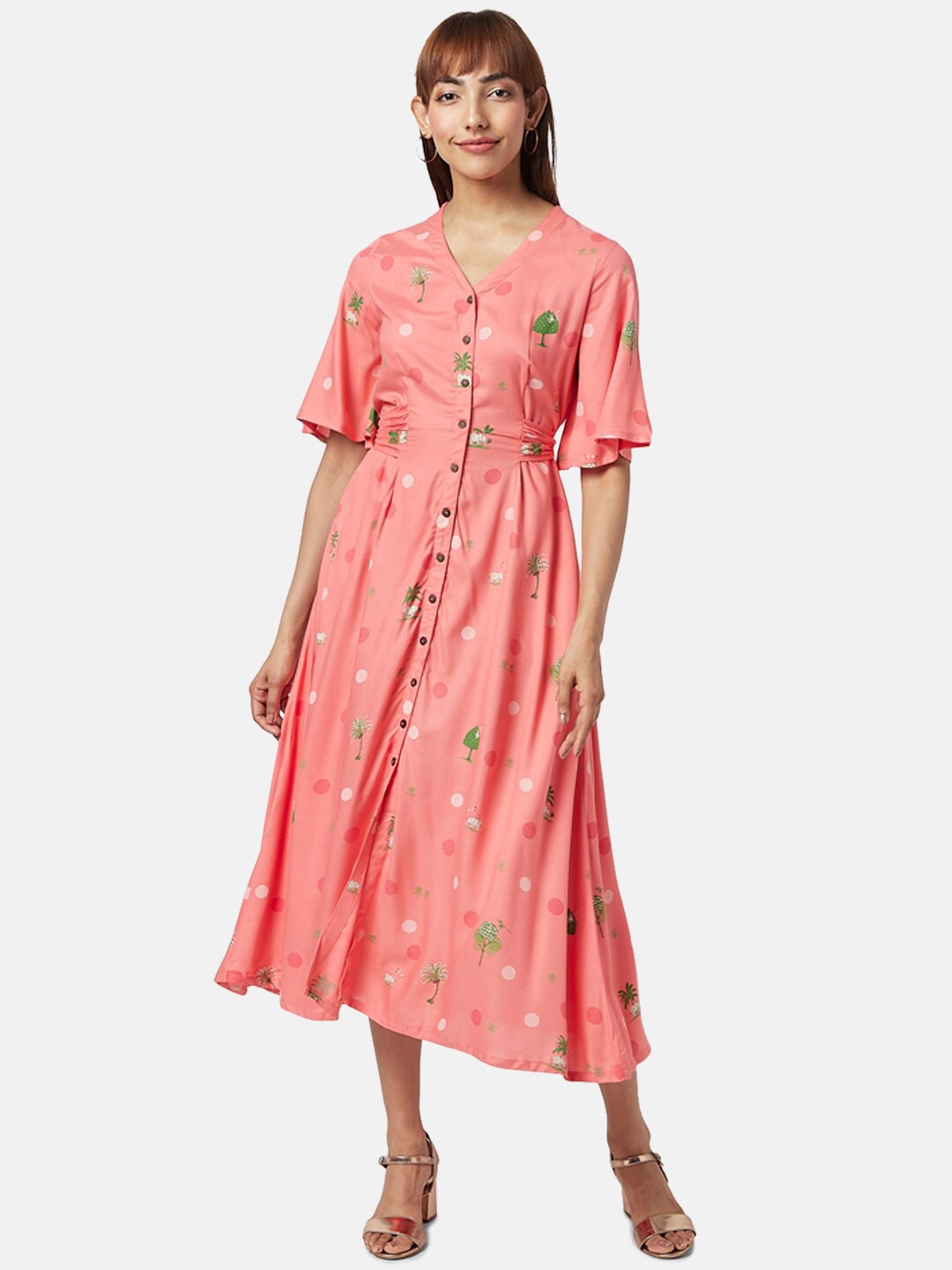 

AKKRITI BY PANTALOONS Floral Printed Fit & Flared Midi Dress, Pink