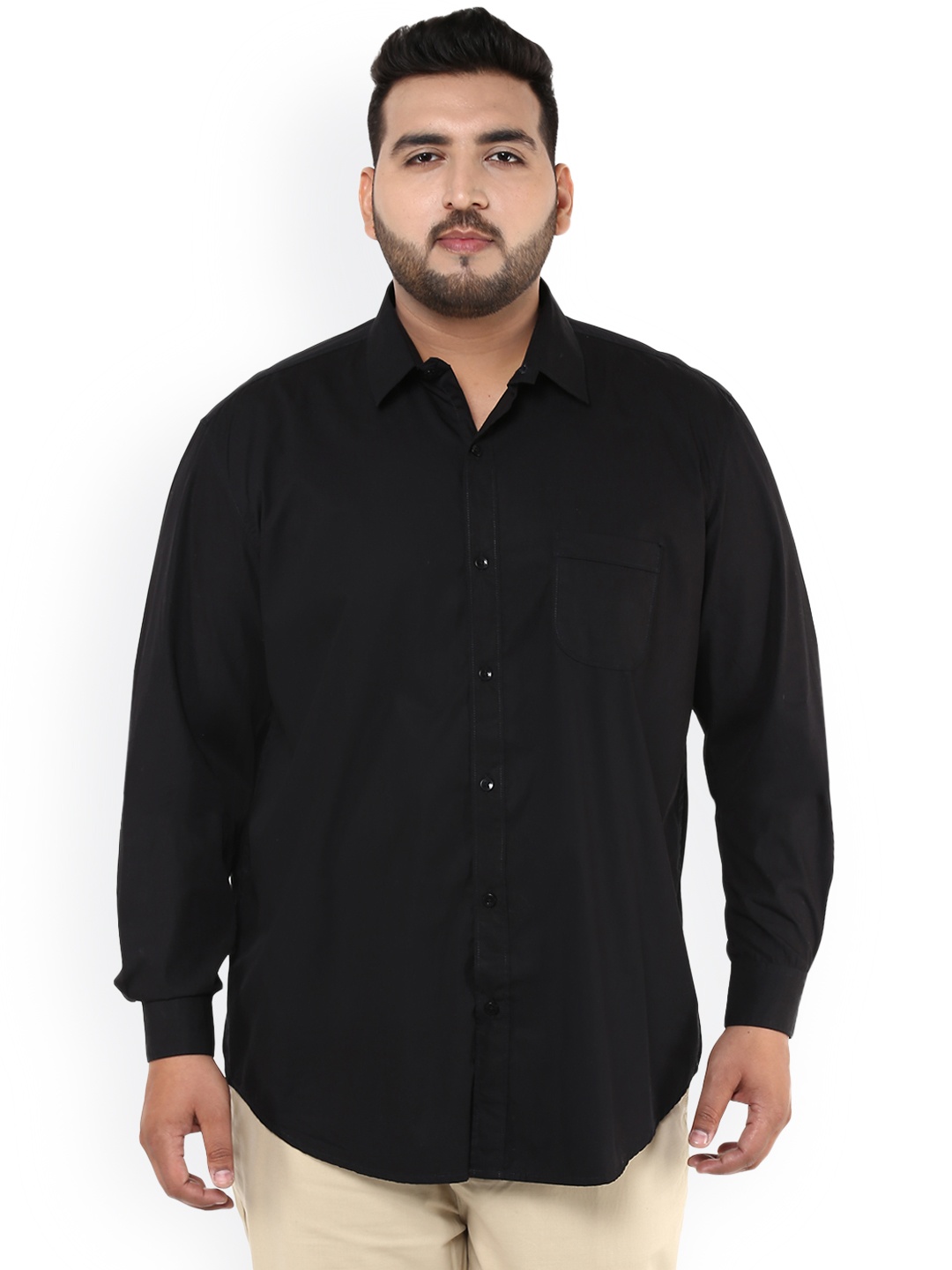 

John Pride Plus Size Men Black Slim Fit Solid Casual Shirt