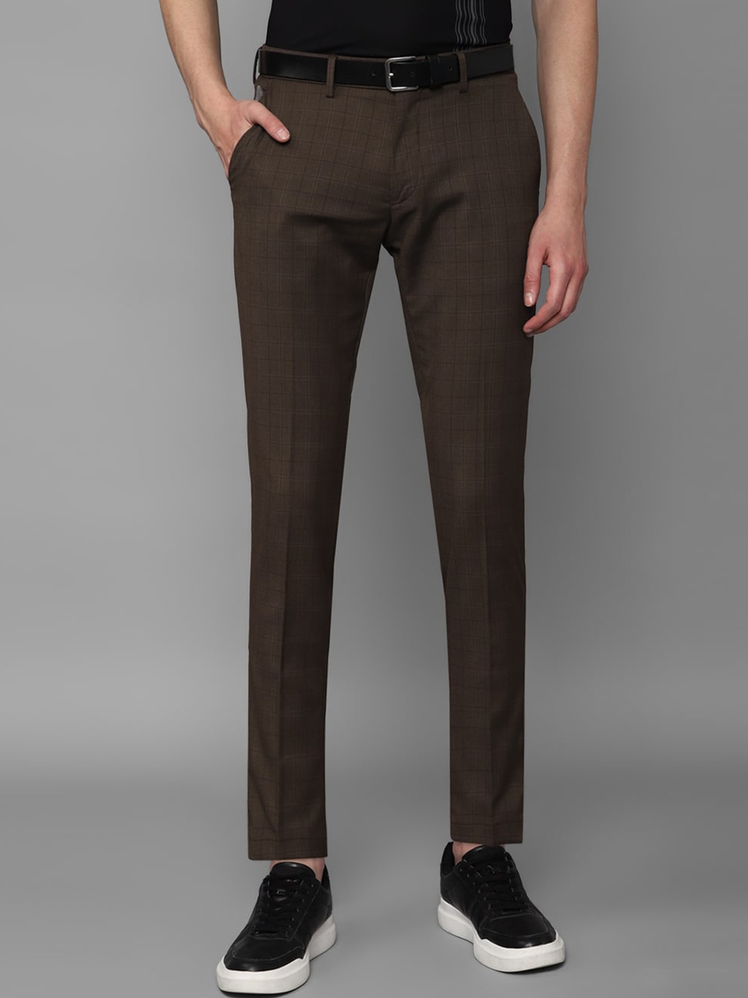 

Louis Philippe Sport Men Checked Slim Fit Trousers, Brown
