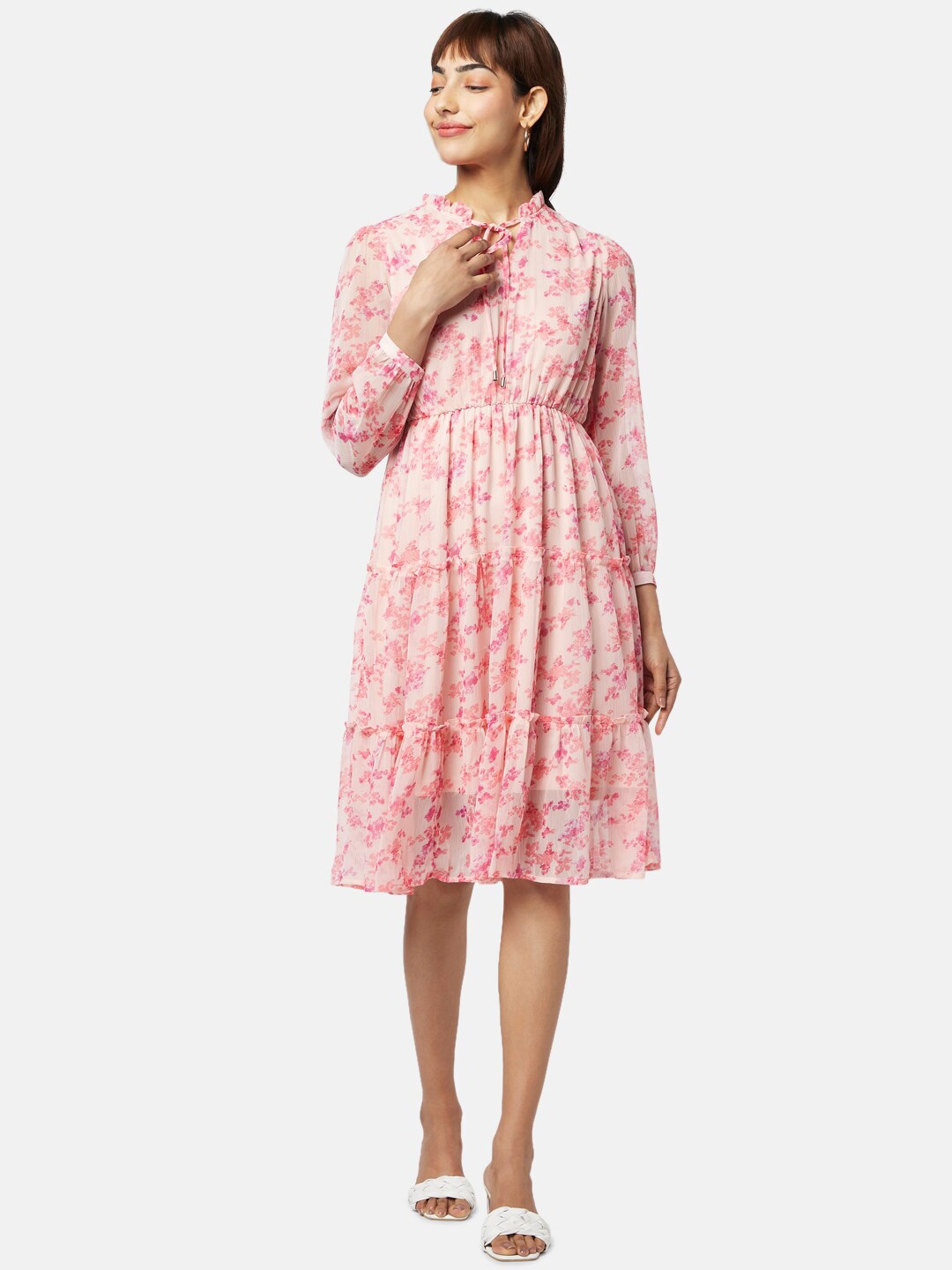 

Honey by Pantaloons Printed Floral Tie-Up Neck Dress, Pink