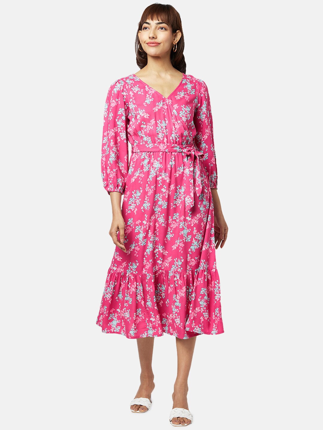 

Honey by Pantaloons Printed Floral A-Line Midi Dress, Pink