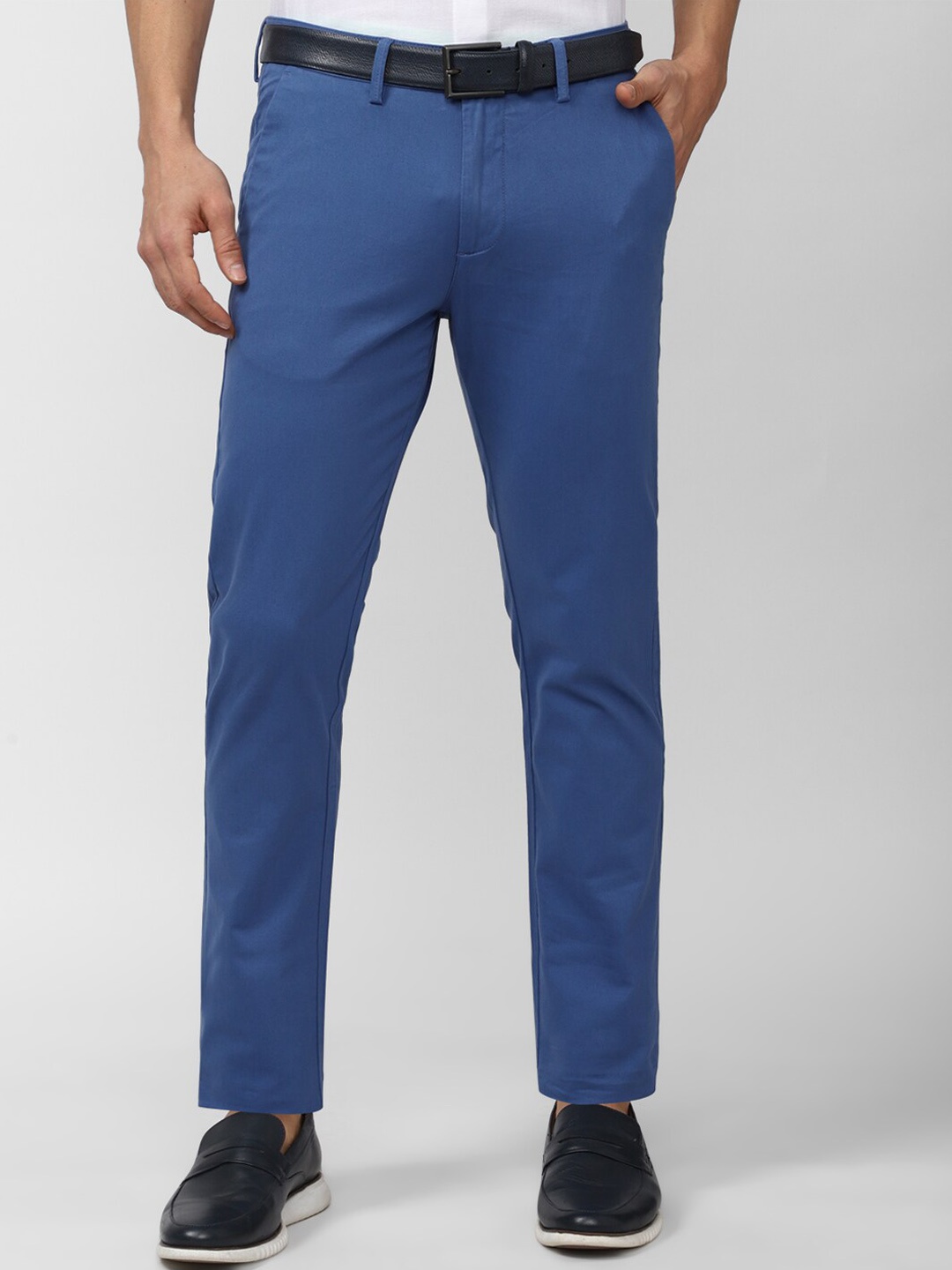 

Peter England Casuals Men Slim Fit Trousers, Blue