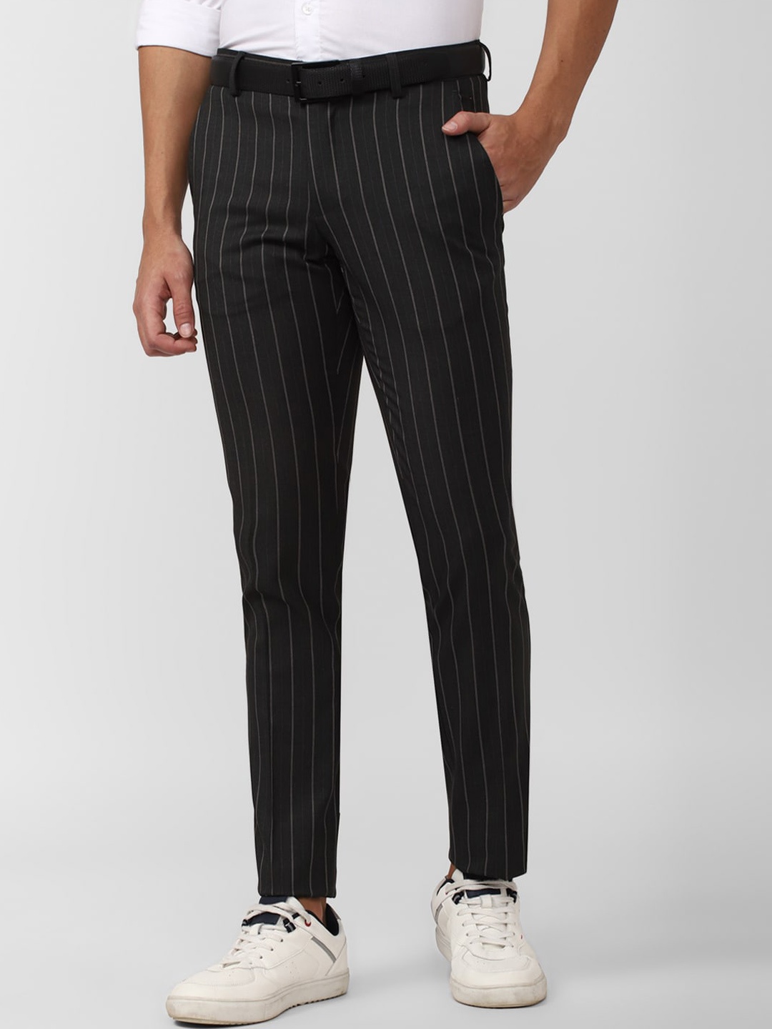

SIMON CARTER LONDON Men Striped Slim Fit Trousers, Black