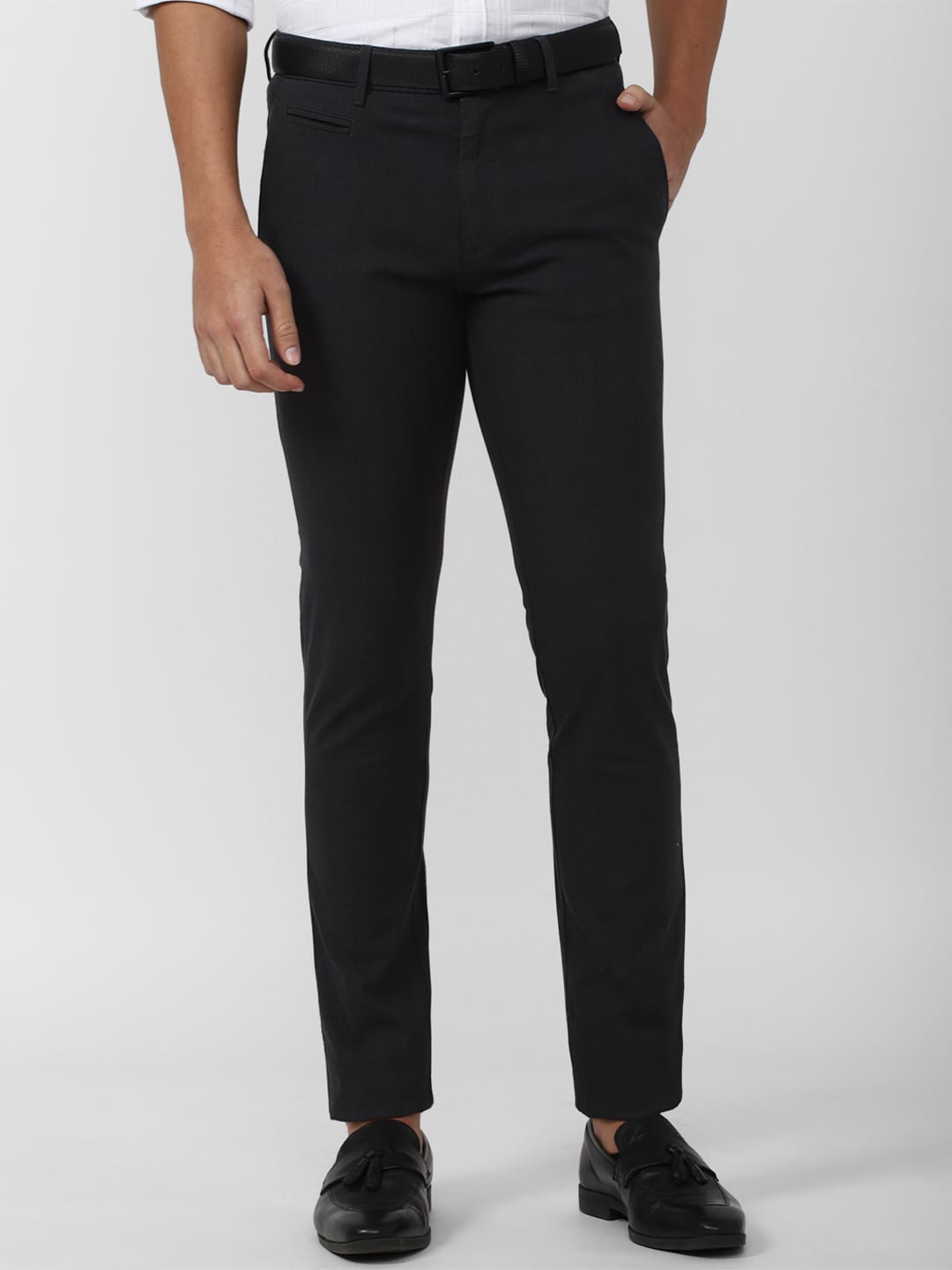

V Dot Men Slim Fit Trousers, Black