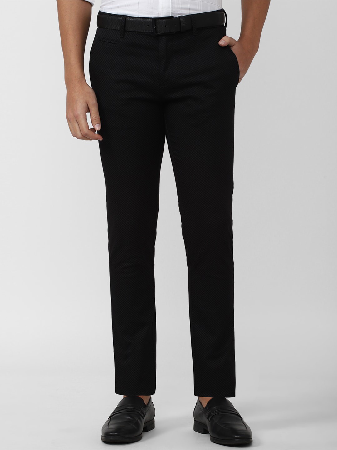 

V Dot Men Printed Slim Fit Formal Trouser, Black