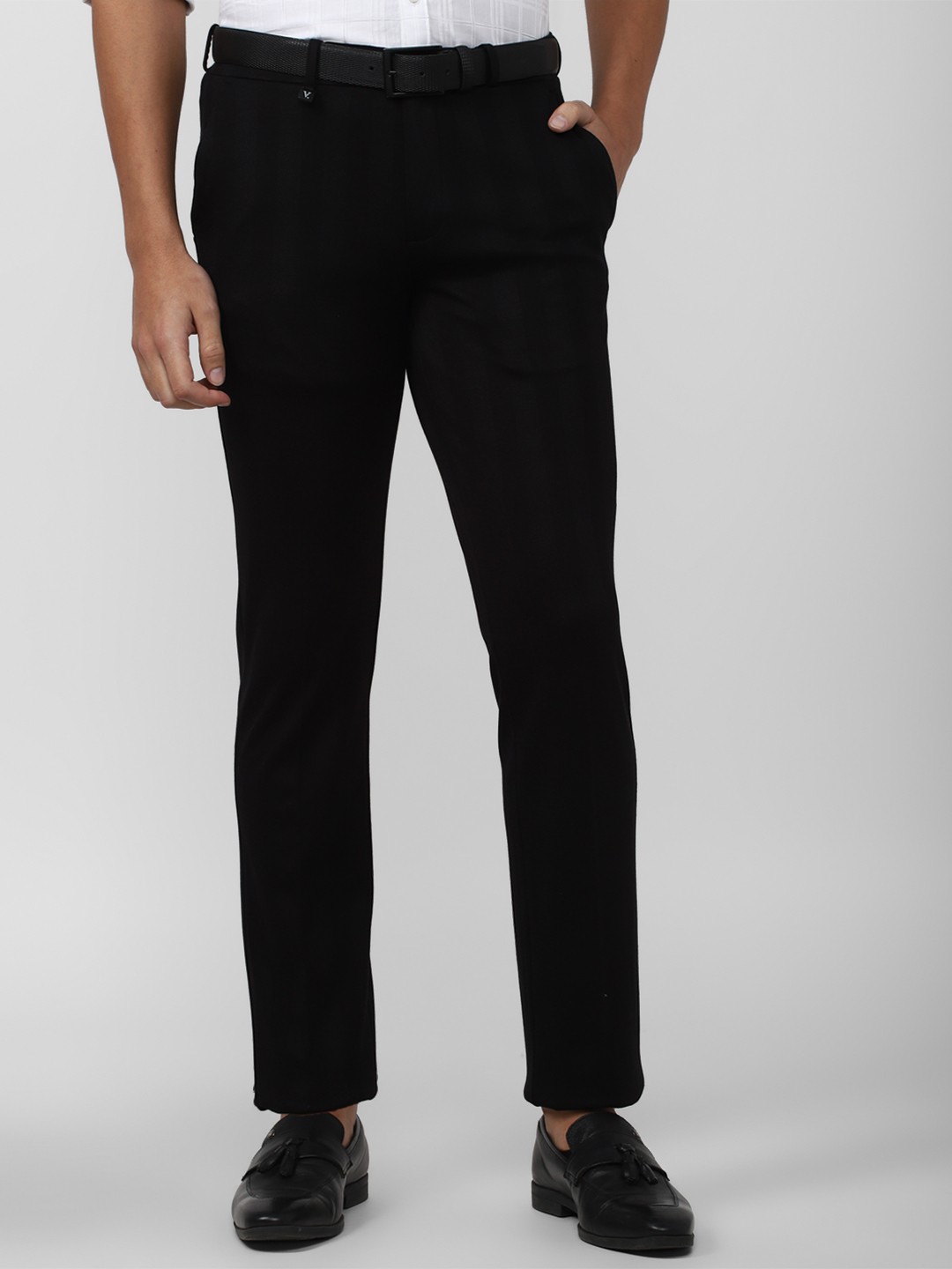 

V Dot Men Mid-Rise Slim Fit Formal Trousers, Black