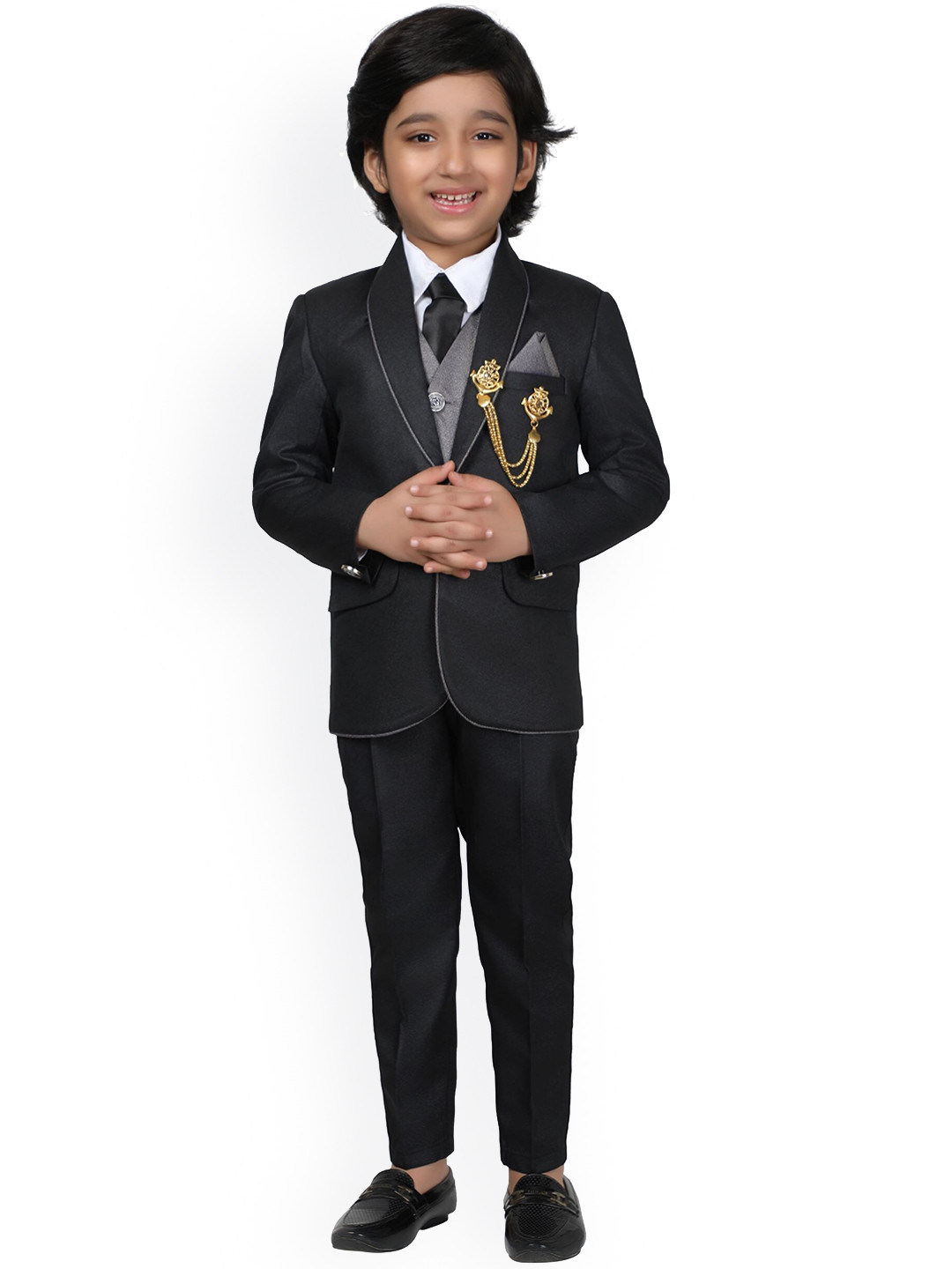

DKGF FASHION Boys Single-Breasted 5-Piece Suit, Black