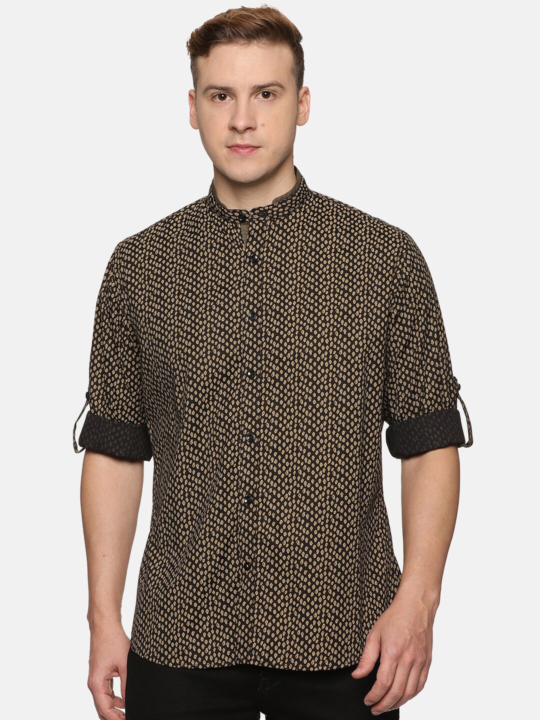 

DON VINO Men Relaxed Slim Fit Printed Cotton Casual Shirt, Black