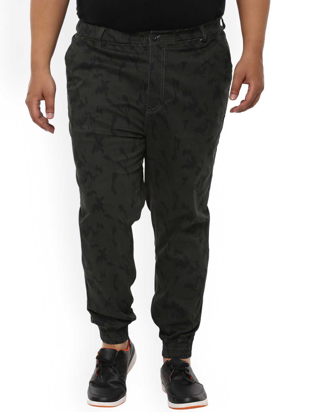 

John Pride Plus Size Men Olive Green Smart Slim Fit Printed Joggers