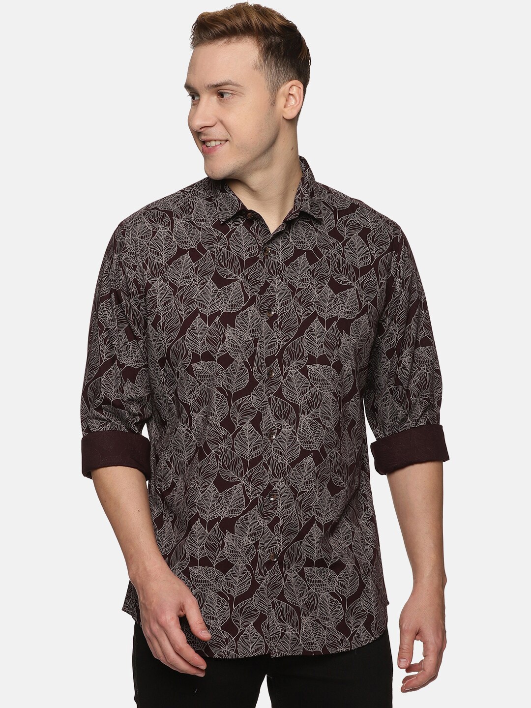 

DON VINO Men Relaxed Slim Fit Floral Printed Cotton Casual Shirt, Burgundy