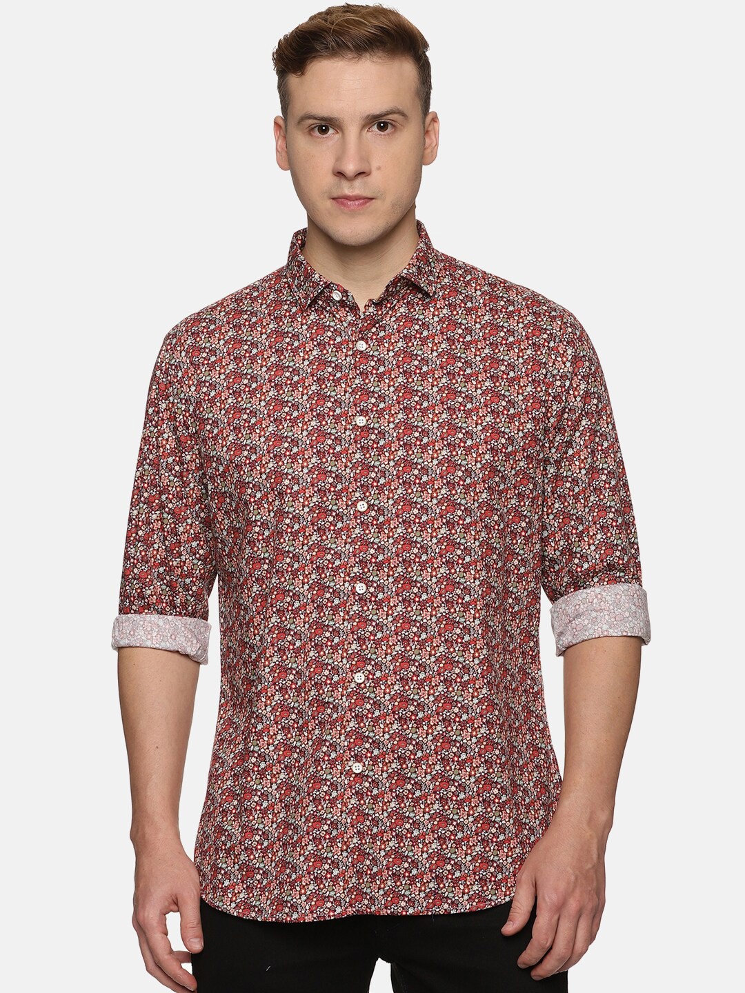 

DON VINO Men Relaxed Slim Fit Floral Printed Cotton Casual Shirt, Burgundy