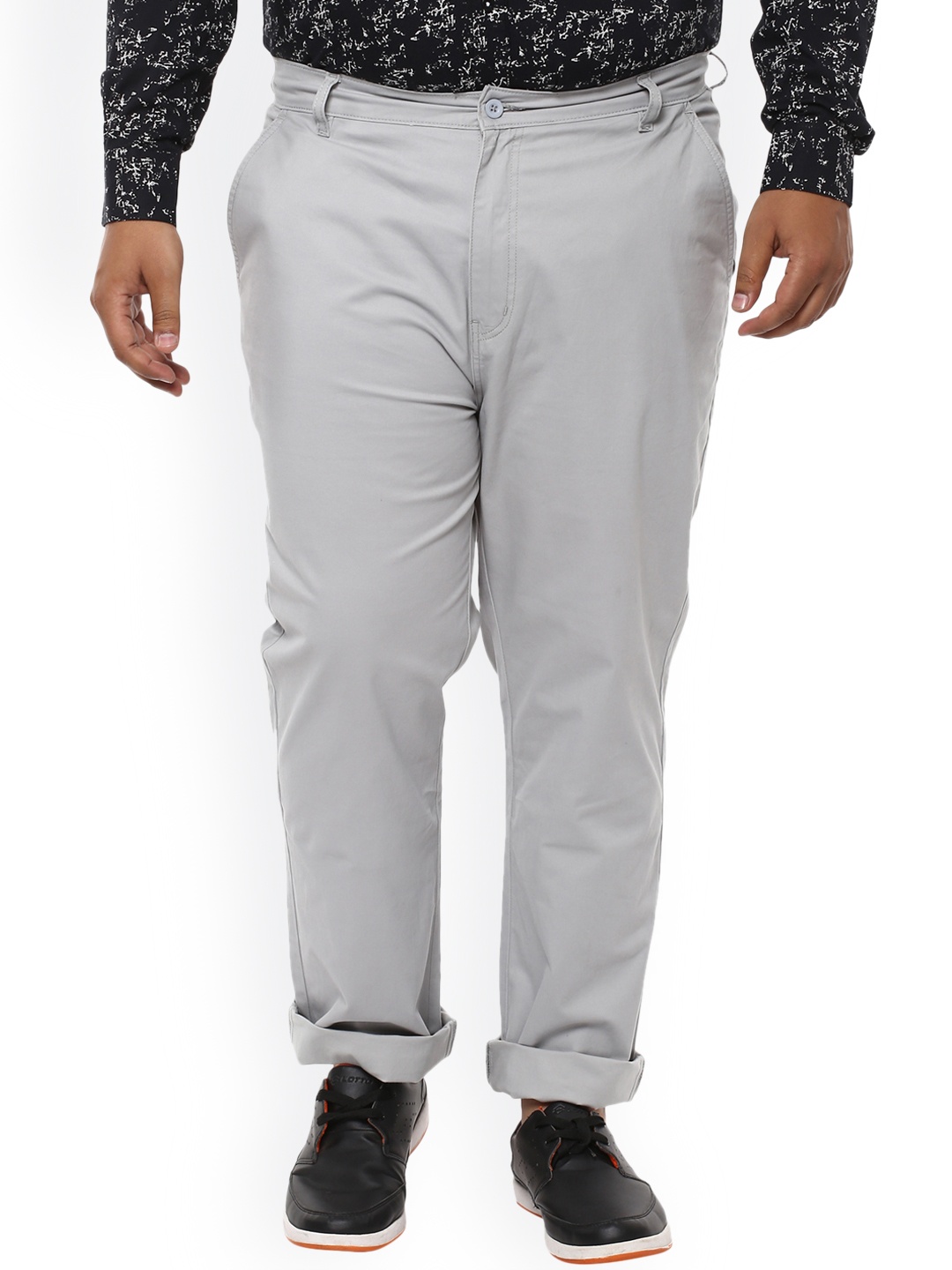 

John Pride Plus Size Men Grey Smart Slim Fit Solid Chinos