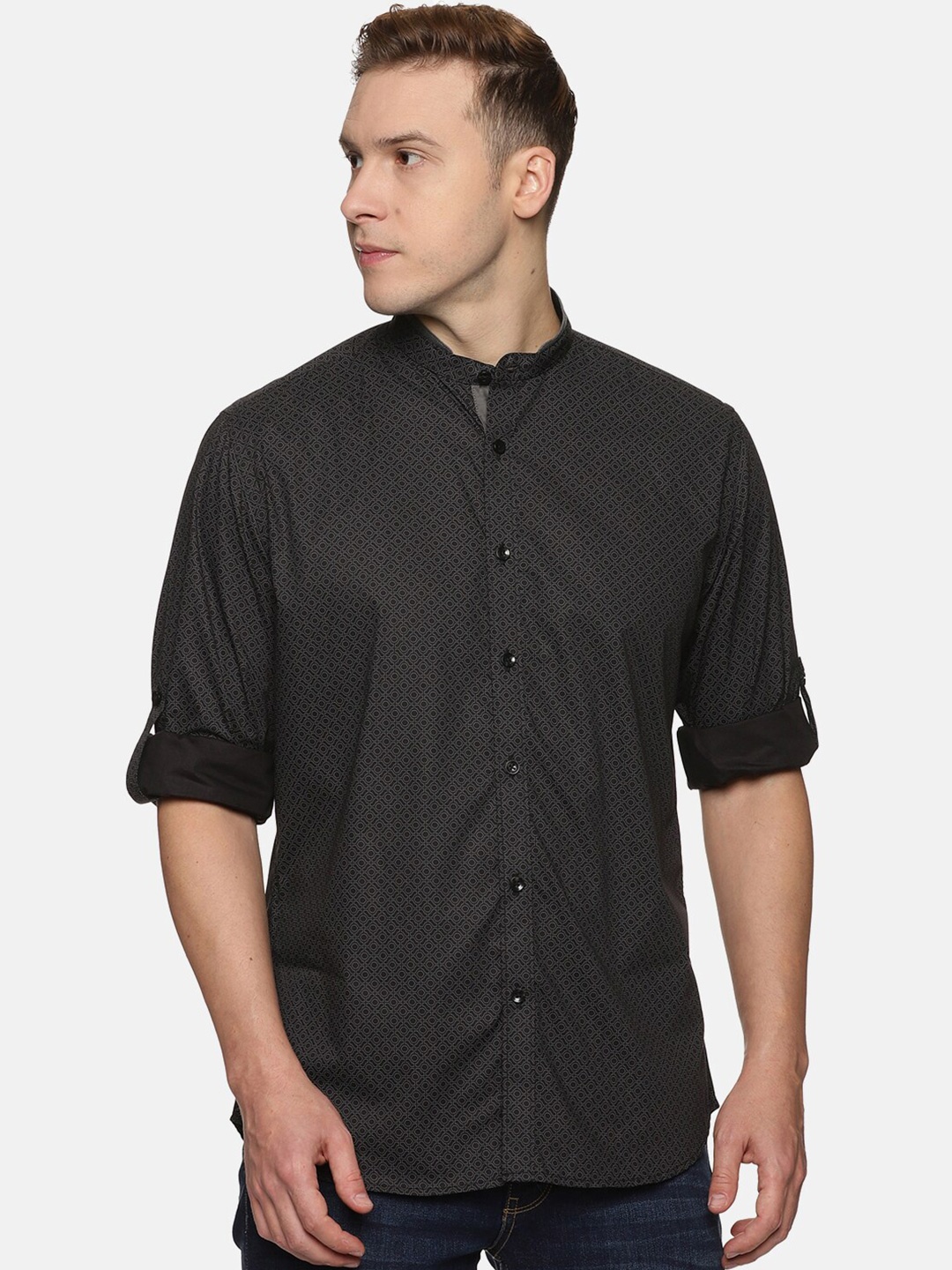 

DON VINO Men Relaxed Slim Fit Printed Cotton Casual Shirt, Black