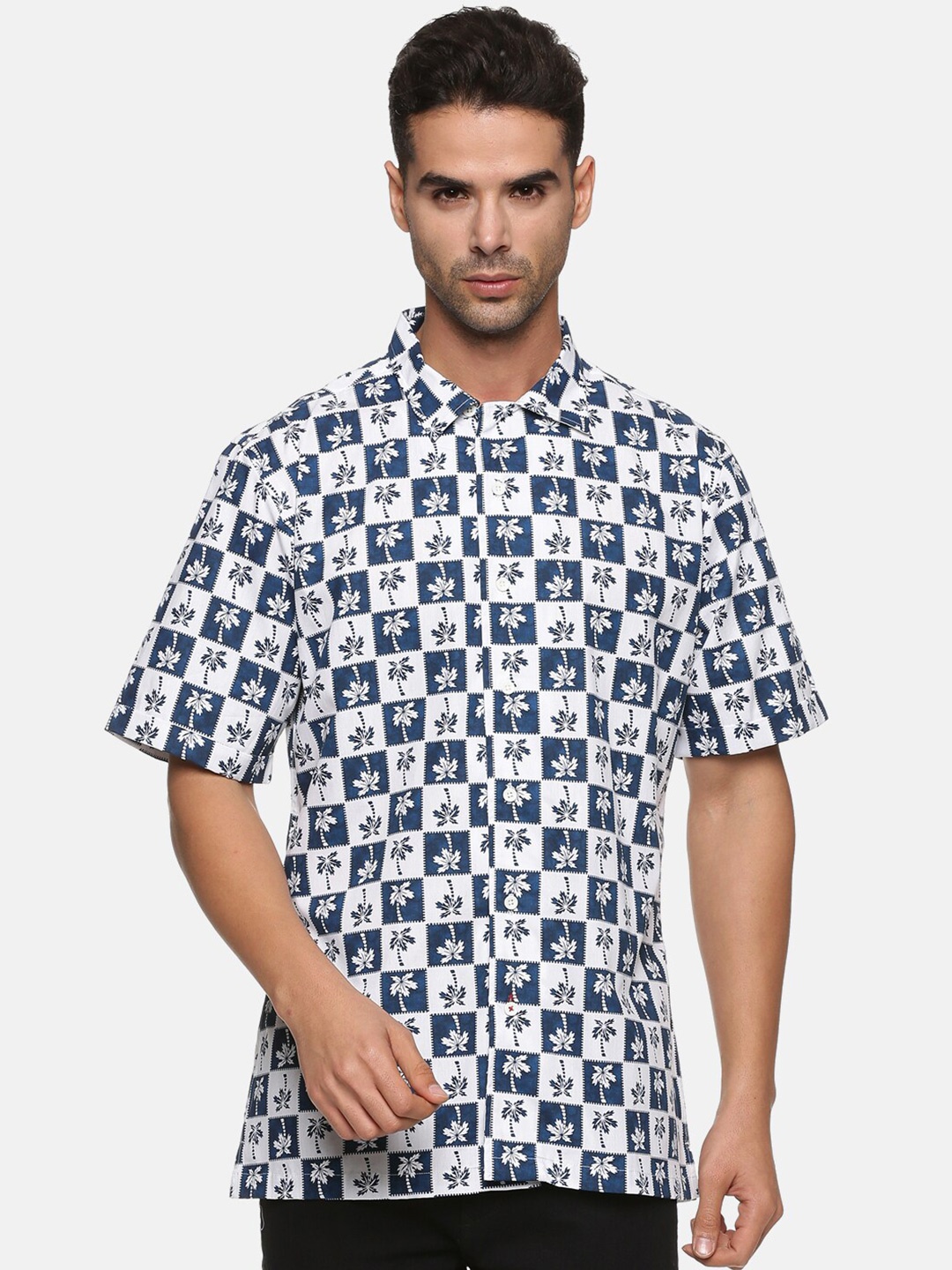 

DON VINO Men Relaxed Slim Fit Floral Printed Cotton Casual Shirt, Blue