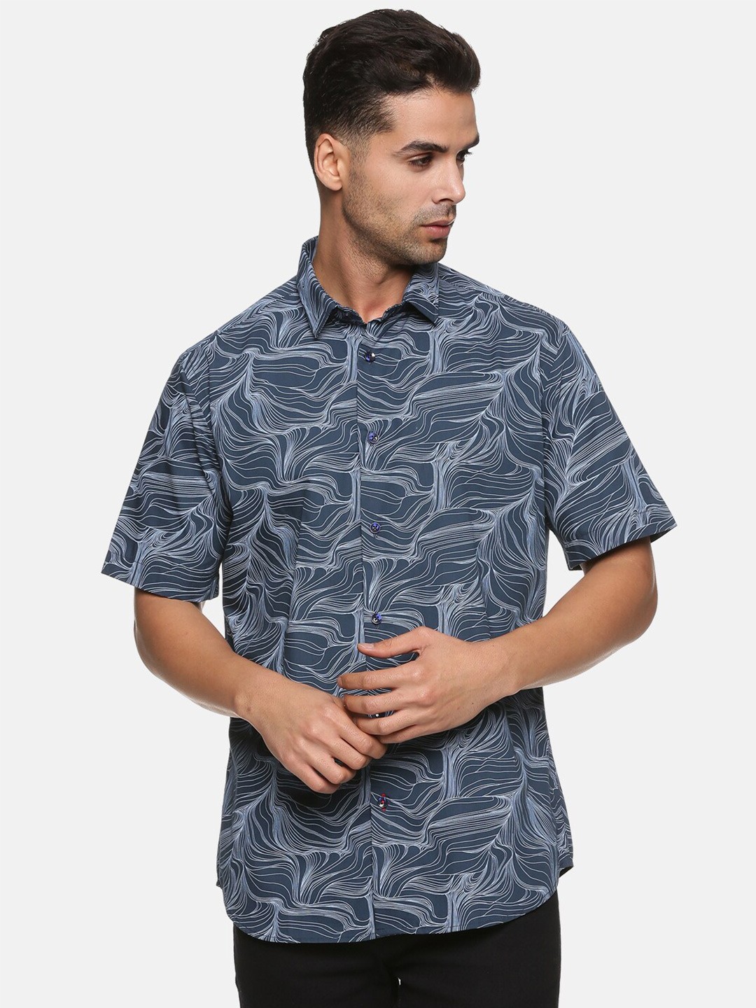 

DON VINO Men Relaxed Slim Fit Printed Cotton Casual Shirt, Navy blue