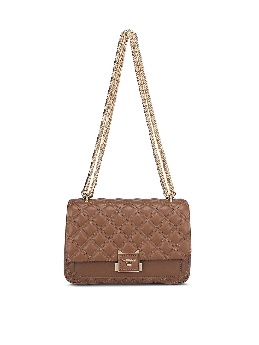 

Da Milano Textured Leather Structured Sling Bag with Quilted, Brown