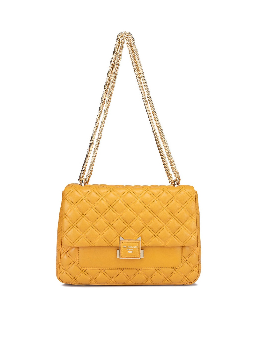 

Da Milano Geometric Textured Leather Structured Sling Bag with Quilted, Yellow