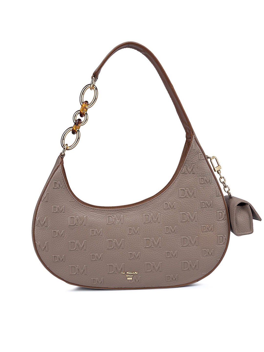 

Da Milano Women Textured Leather Structured Hobo Bag, Brown