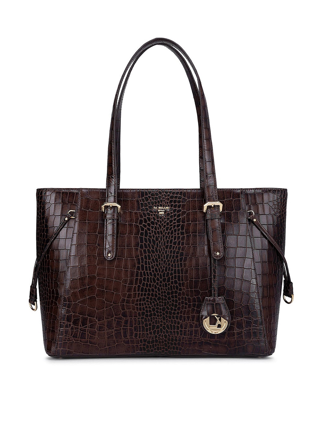 

Da Milano Women Animal Textured Leather Structured Shoulder Bag, Coffee brown