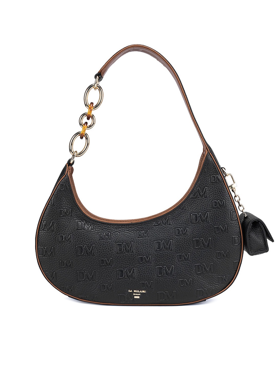 

Da Milano Women Textured Leather Structured Hobo Bag, Black