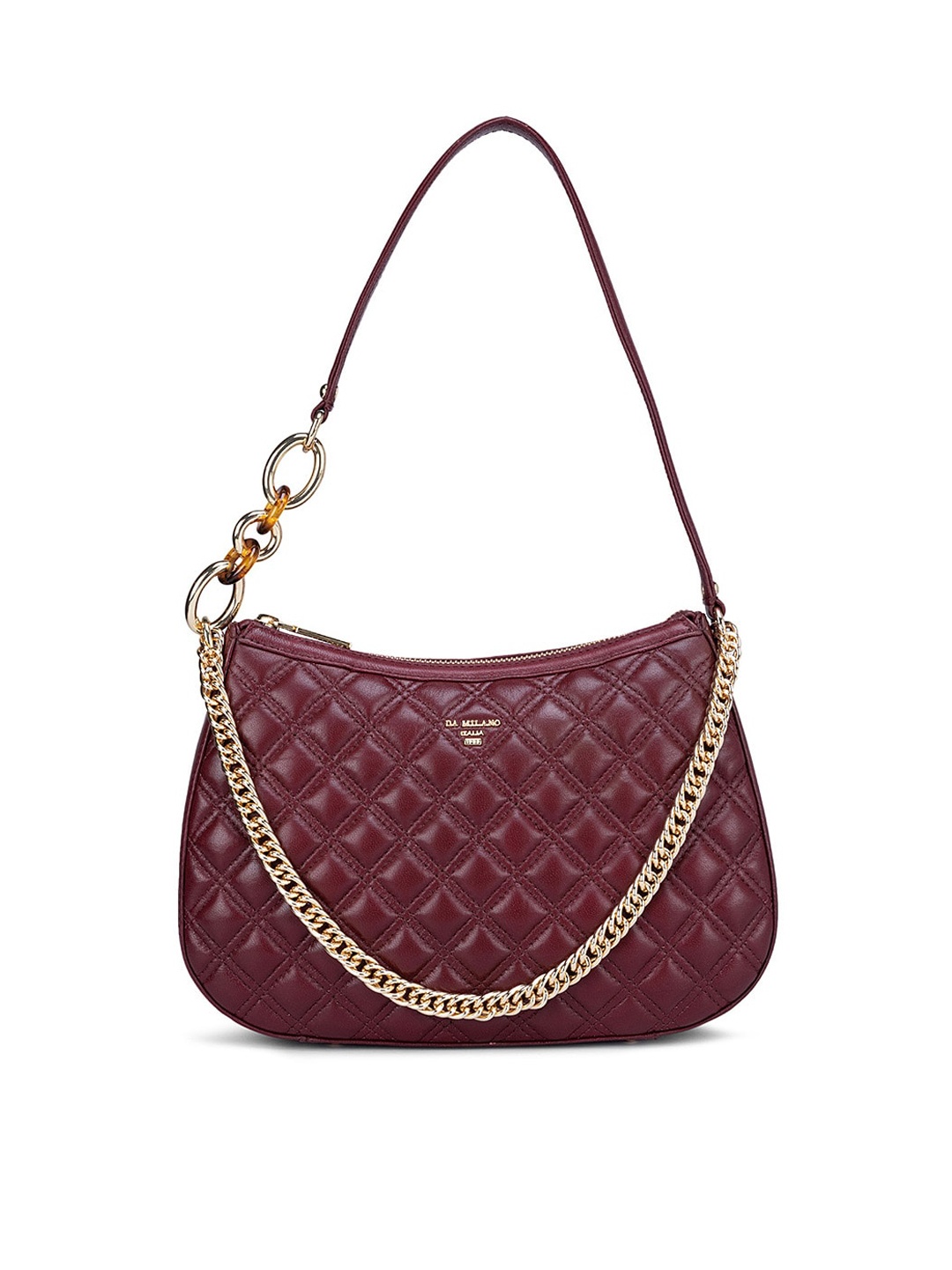 

Da Milano Women Geometric Leather Structured Shoulder Bag with Quilted, Maroon