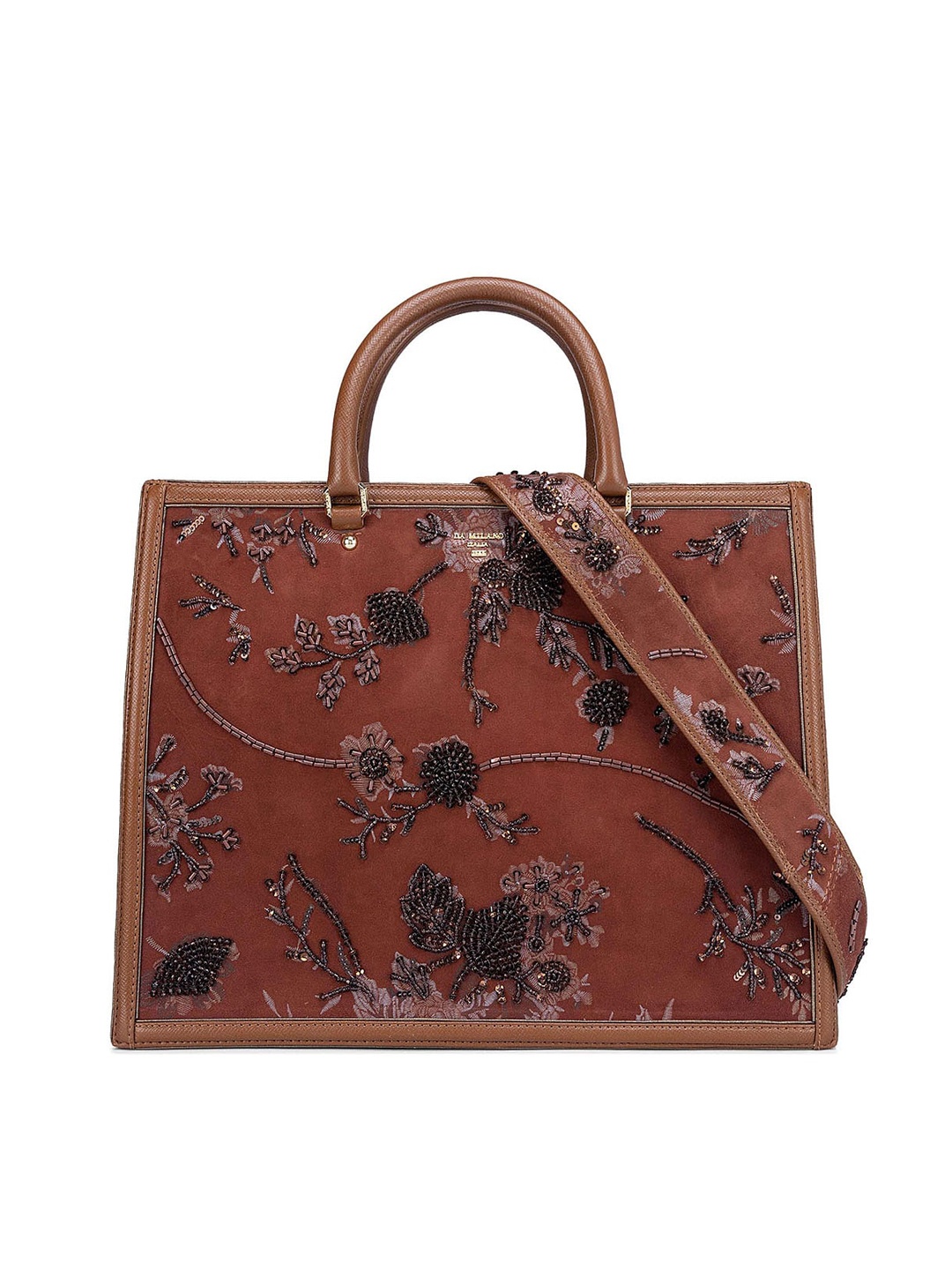 

Da Milano Women Floral Printed Leather Oversized Structured Handheld Bag, Brown