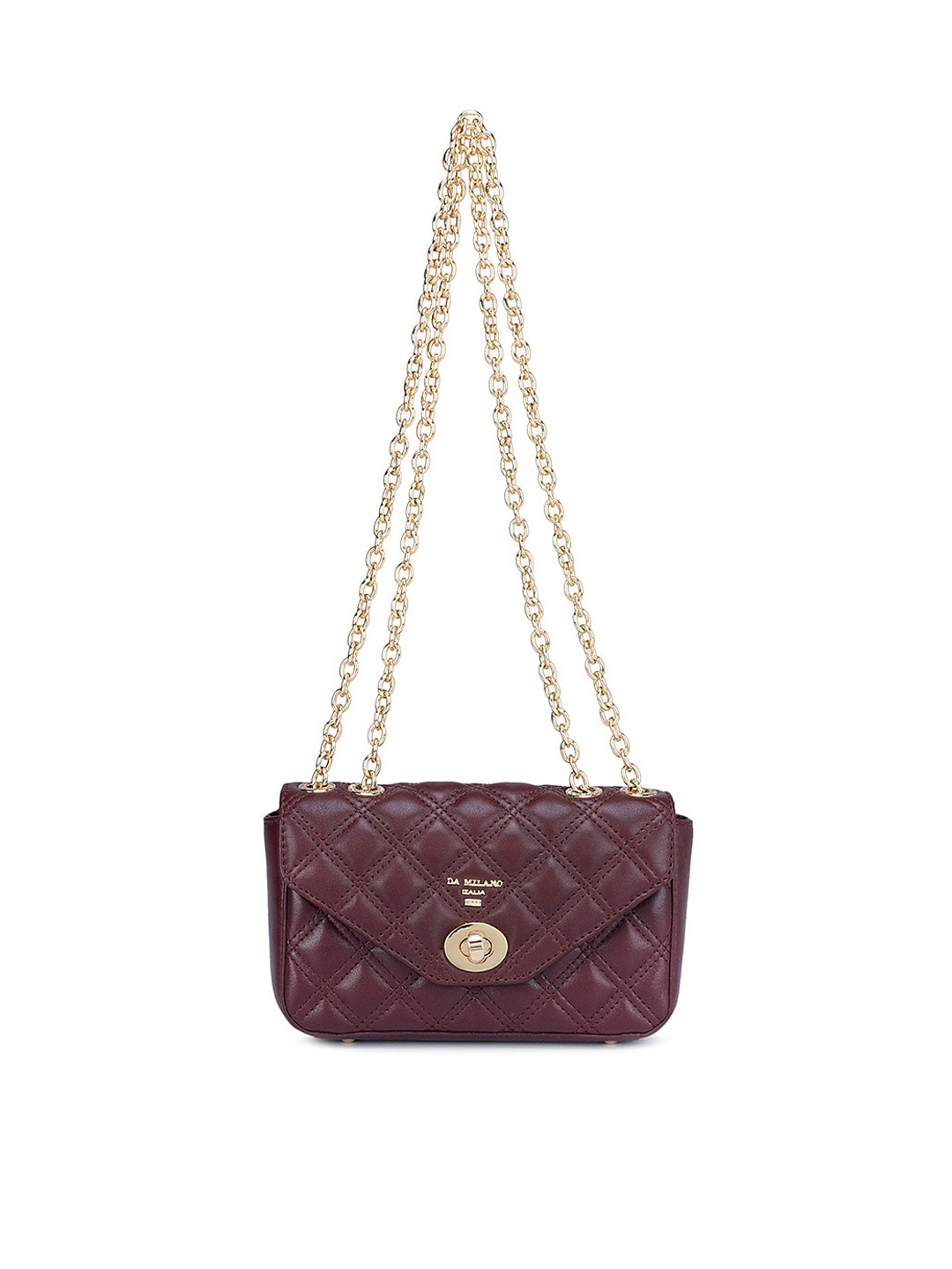 

Da Milano Women Geometric Leather Structured Sling Bag with Quilted, Maroon