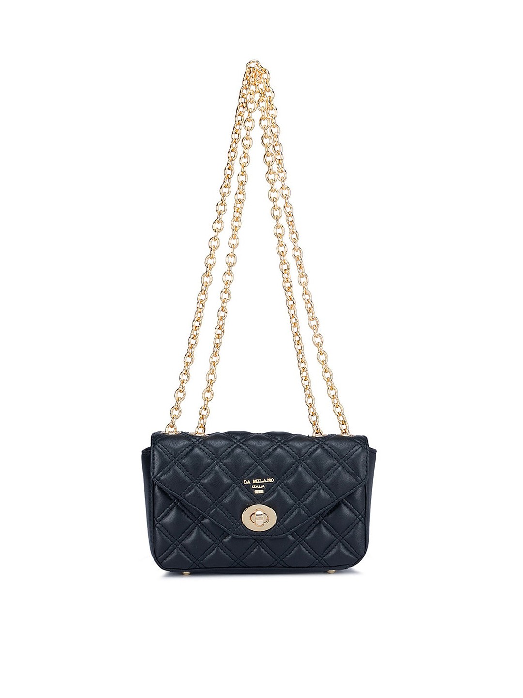 

Da Milano Textured Leather Structured Shoulder Bag with Quilted, Black