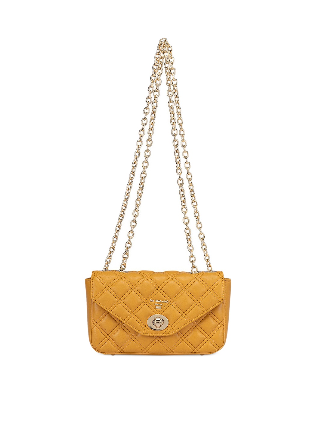 

Da Milano Textured Leather Oversized Structured Sling Bag with Quilted, Yellow