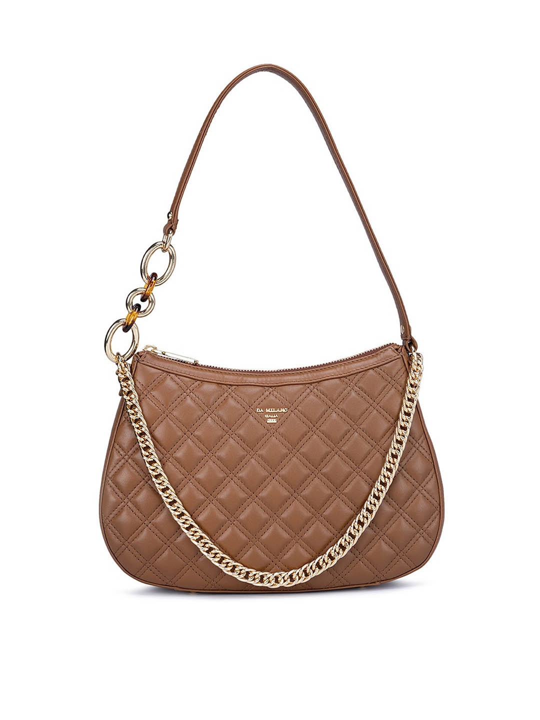 

Da Milano Geometric Textured Leather Structured Shoulder Bag with Quilted, Brown