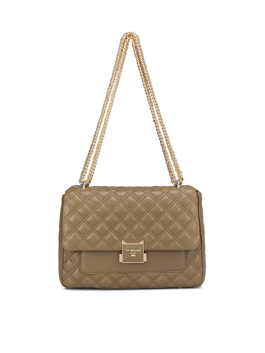 

Da Milano Geometric Textured Leather Structured Shoulder Bag with Quilted, Green