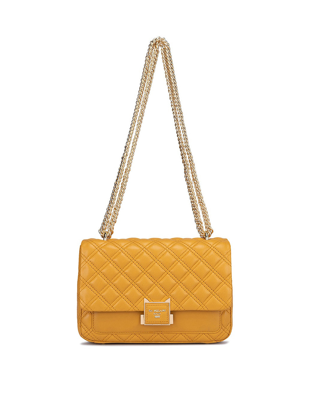 

Da Milano Geometric Textured Leather Structured Sling Bag with Quilted, Yellow
