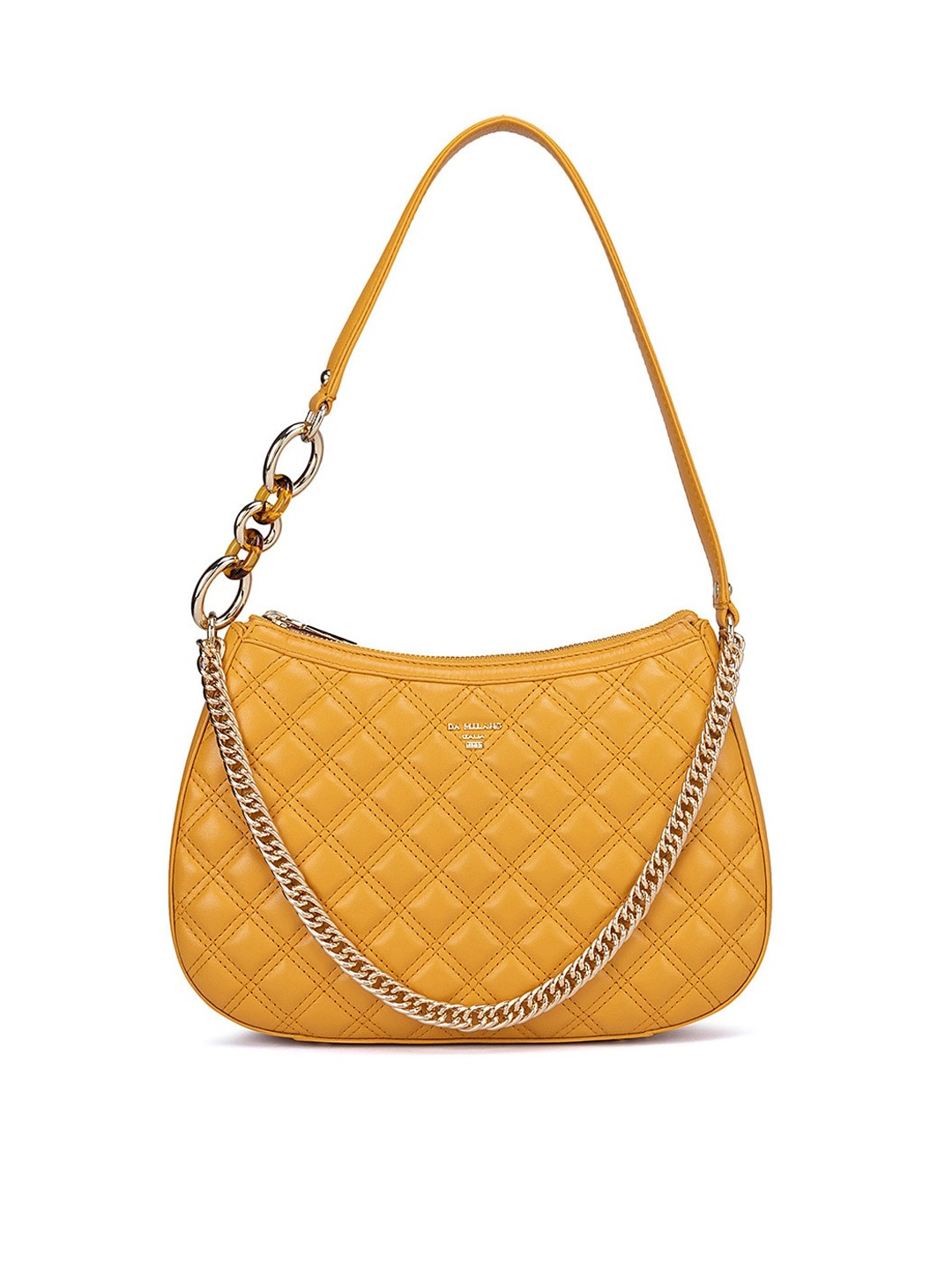 

Da Milano Geometric Textured Leather Bucket Shoulder Bag with Quilted, Yellow