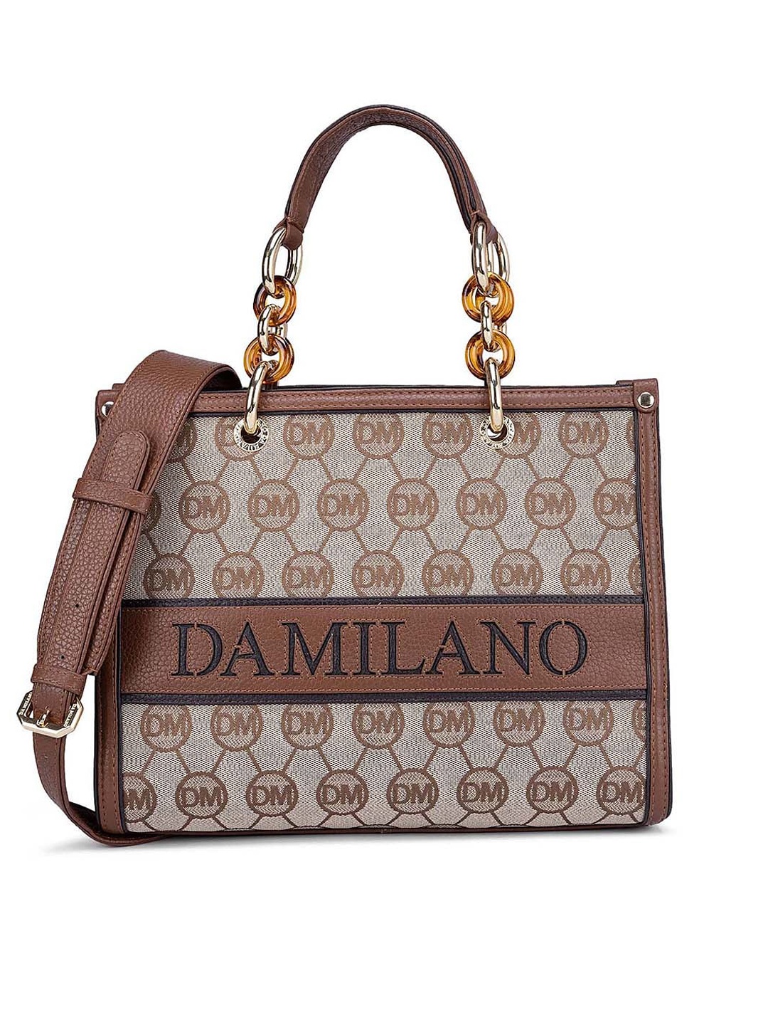 

Da Milano Printed Leather Structured Handheld Bag, Brown