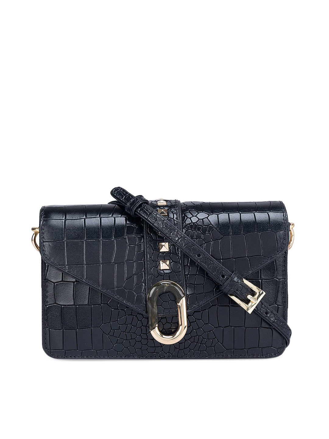 

Da Milano Textured Leather Structured Sling Bag, Black
