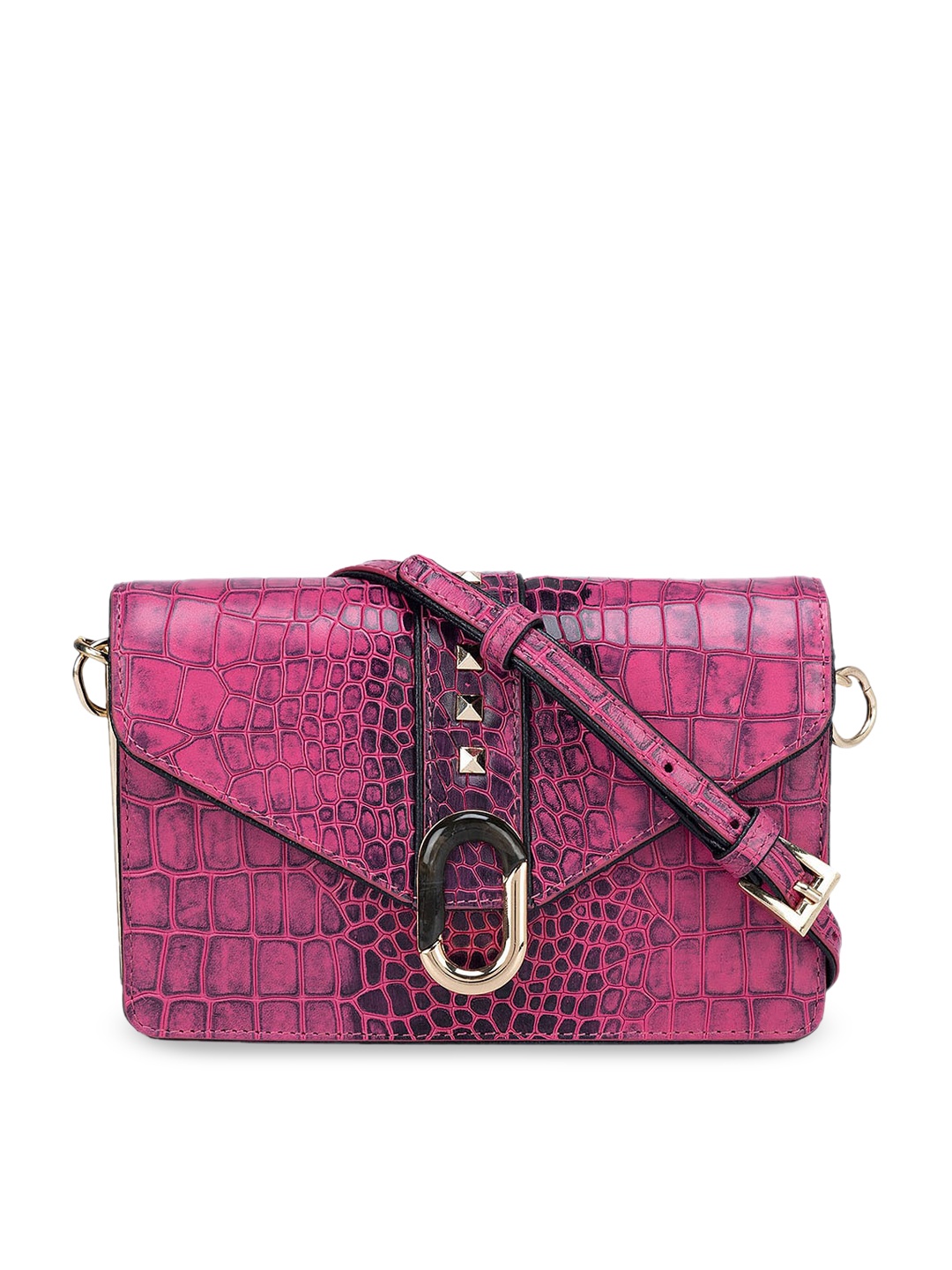 

Da Milano Textured Leather Structured Sling Bag, Pink