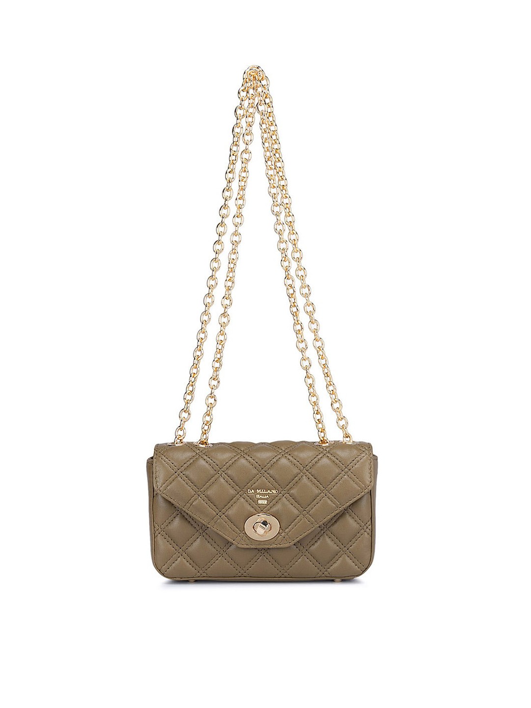 

Da Milano Textured Leather Structured Sling Bag with Quilted, Green