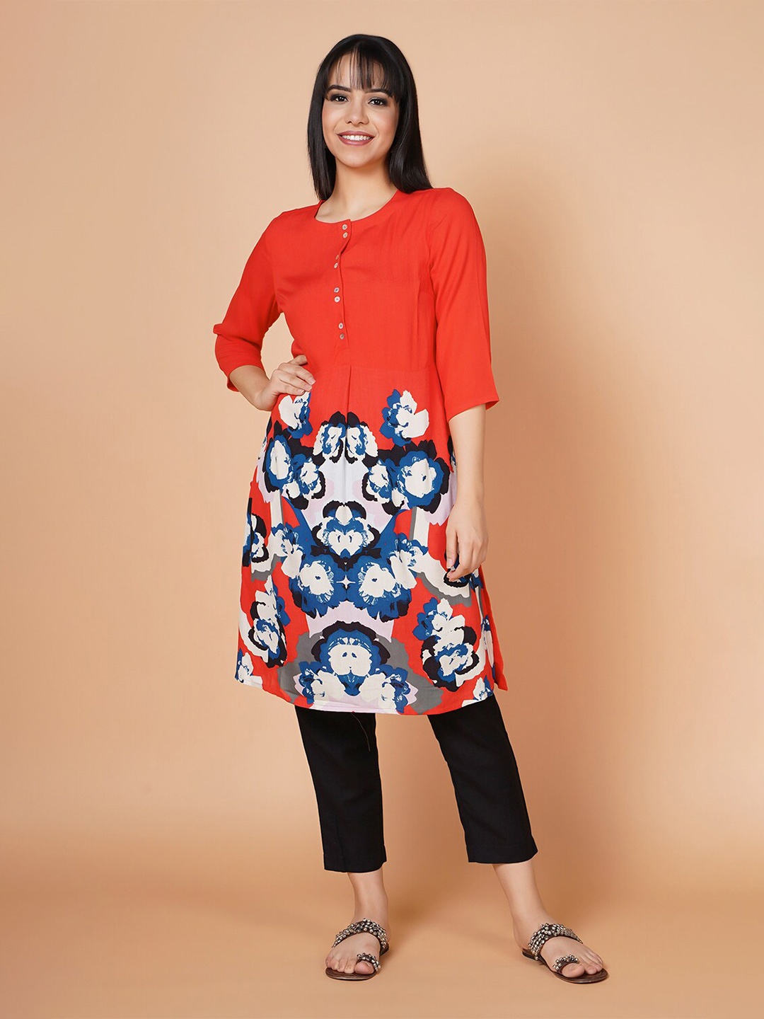 

BARARA ETHNIC Women Printed Pure Cotton Kurta, Orange