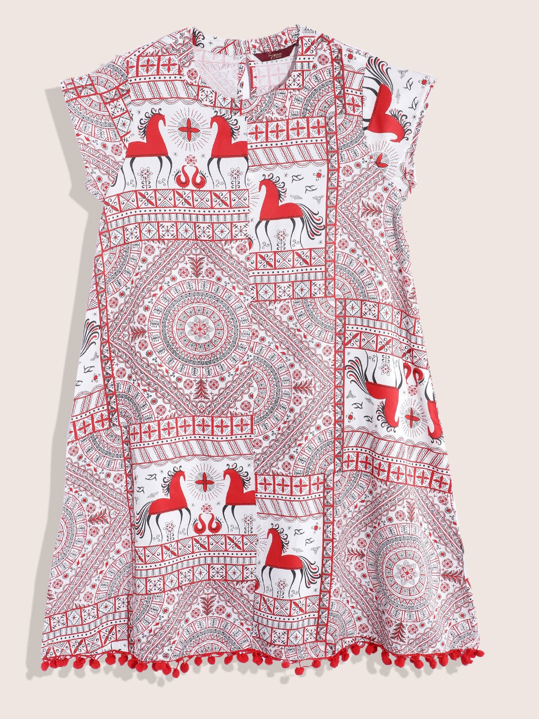 

Sangria Girls Ethnic Motifs Printed A Line Dress, White