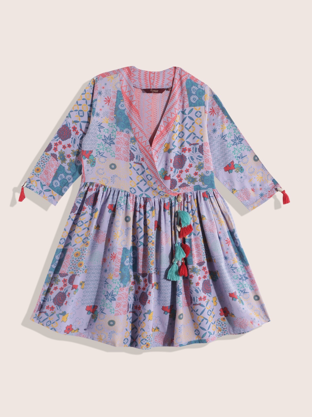 

Sangria Girls Floral Print A-Line Dress With Tasseled Detail, Lavender