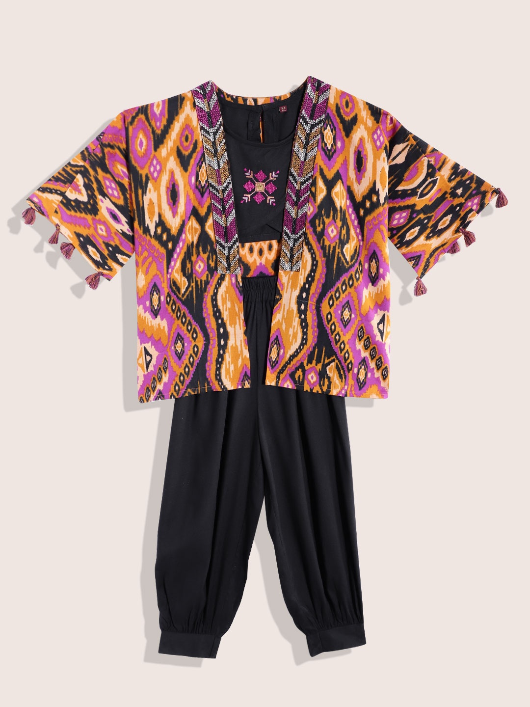 

Sangria Girls Embroidered Ethnic Top with Salwar & Jacket, Black