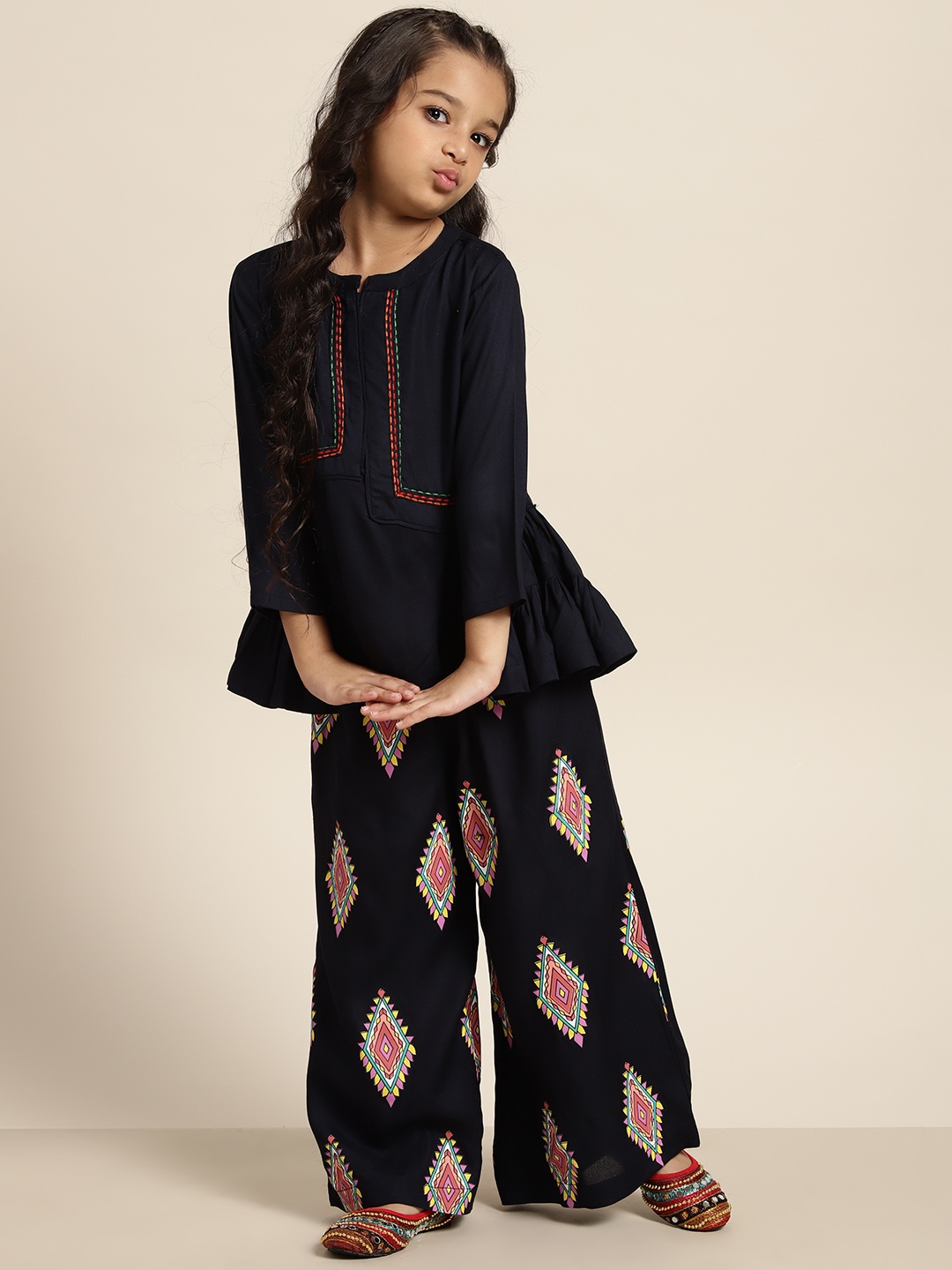 

Sangria Girls A-Line Kurta with Palazzos, Navy blue