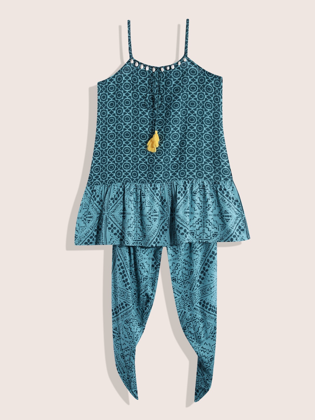 

Sangria Teen Girls Abstract Printed A-Line Kurta With Dhoti Pants, Blue