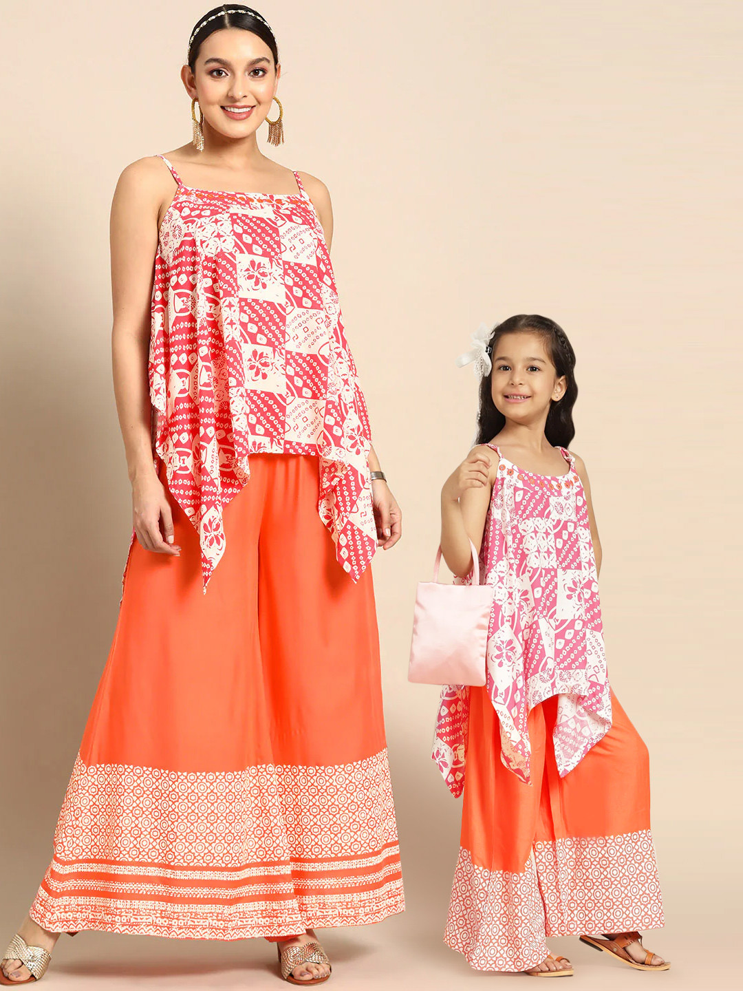 

Sangria Teen Girls Bandhani Printed Kurti with Palazzos, Off white