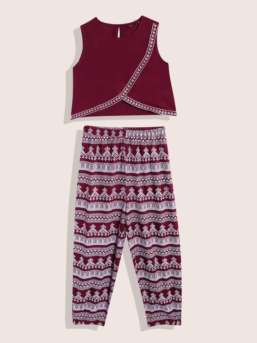 

Sangria Girls Solid Top with Haram Pants, Burgundy