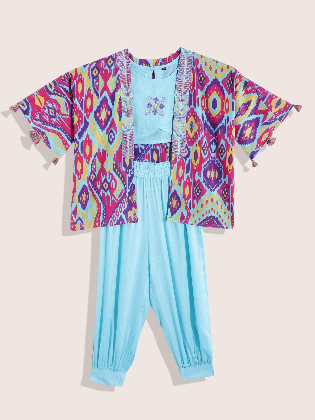 

Sangria Girls Embroidered Ethnic Top with Salwar & Jacket, Blue