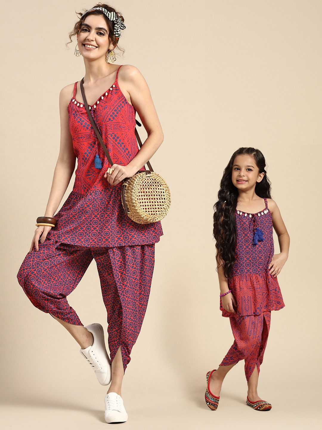 

Sangria Girls Ethnic Motifs Printed Kurti with Dhoti Pants, Navy blue