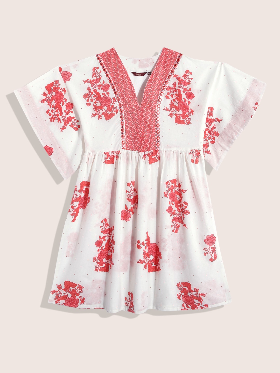 

Sangria Teen Girls Floral Printed Mirror Work Detail A-Line Dress, White