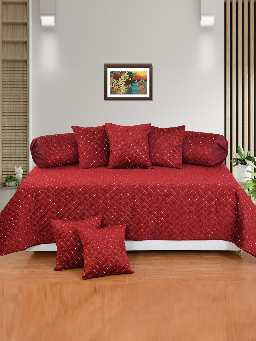 

MULTITEX Set Of 8 Maroon Velvet Diwan Set